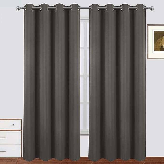 LEMOMO 100% Blackout Curtains 52 x 95 Inch Grey Curtains 2 Panels Darkening Thermal Insulated Bedroom Curtains