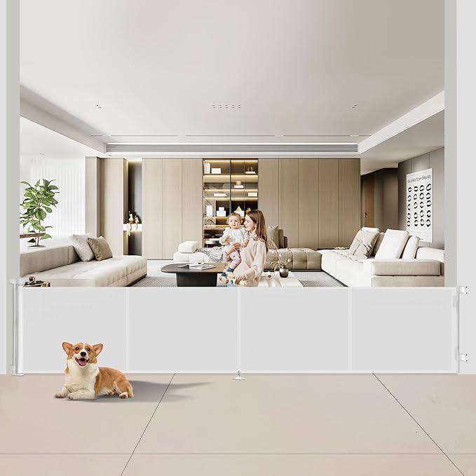 200 inch Retractable Baby Gates 37 inch Tall, Retractable Gate with Reinforced Strip Design to Prevent Crawling Through, 16 FT Outdoor Retractable Gates, Extra Wide Retractable Gate for Garage