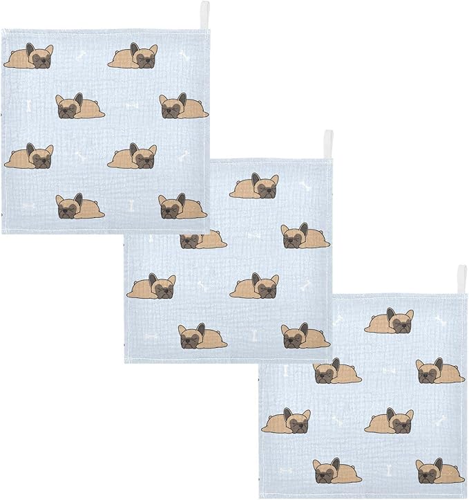 vvfelixl Cute French Bulldog Sleeping Baby Burp Cloths Baby Muslin Washcloths for Boys Girls Cotton Baby Face Towel for Newborn Infants Soft and Absorbent 11.8 X 11.8 in, 5 Pack