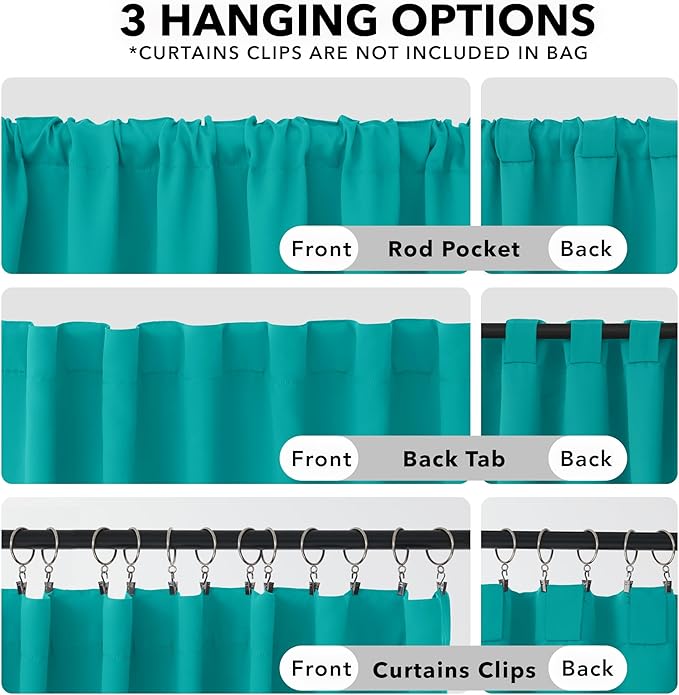 Deconovo Blackout Curtains, Thermal Insulated, W52 x L54 2 Panels, Back Tab, Machine Washable, Room-Darkening Drapes for Bedroom/Living Room Turquoise