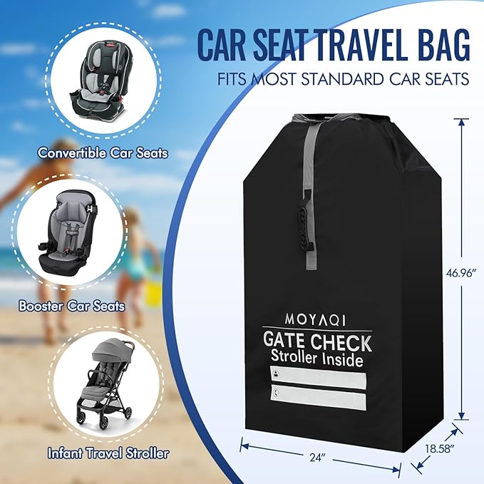 MOYAQI Stroller Travel Bag for Airplane, Gate Check Bag Backpack with Durable Nylon,Adjustable Carry Straps,Infant Carriers & Booster Seats (BLACK-LARGE)