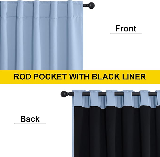 NICETOWN Vintage Blue Full Blackout Curtains, 2 Panels of 52x84 Inch, Thermal Insulated & Energy Efficient Window Treatment, Shading Draperies for Bedroom, Living Room, Rod Pocket Back Tab