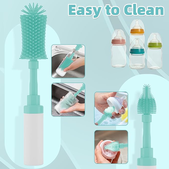Chuya Baby Bottle Brush Kit - Silicone Bottle Brush & Nipple Brush for Baby Bottles,Nipple,Breast Pump Parts, with Upgraded Press-Pump Foam Dispenser Cleaning Set for Travel TSA Home Use