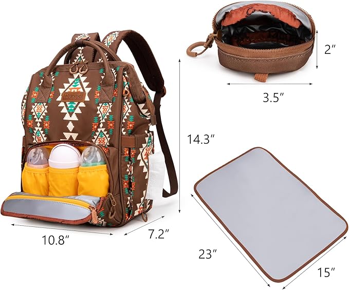 Montana West Wrangler Diaper Bag Backpack Aztec Travel Backpack Purses Western Multi-Function Baby Bags for Mom with Waterproof Insulated Pockets