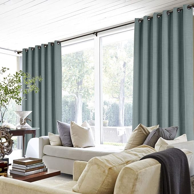 ChadMade 84W x 102L Inch Dark Grey Linen Polyester Curtain Drapes with Blackout Lining, Room Darkening Antique Bronze Grommet Curtain for Sliding Glass Door Patio Door Living Room (1 Panel)