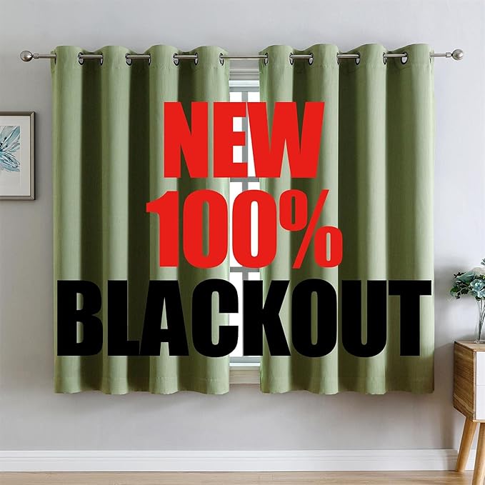 G2000 100% Blackout Curtains for Bedroom Living Room 63 Inch Length Sage Green Room Darkening Window Grommet Thermal Lined Insulated Light Blocking Noise Reducing 2 Panels
