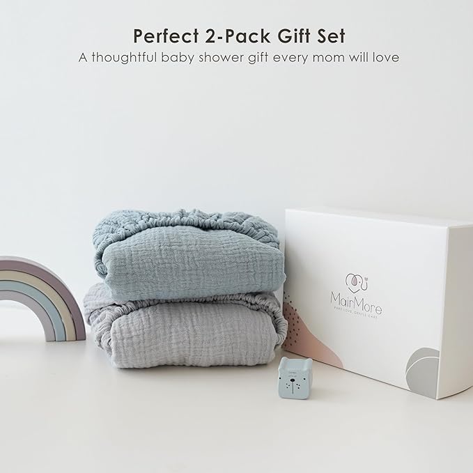 2 Pack Muslin Fitted Bassinet Sheets for Babies, Soft & Breathable 100% Cotton Bedside Sleeper Bassinet Sheet, Moses Basket Oval Rectangle Pad/Mattress