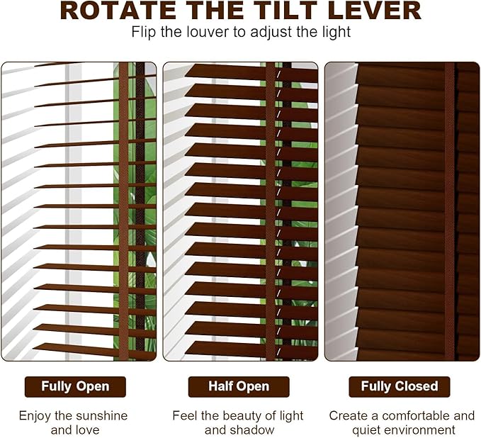 2" Cordless Wood Blinds for Indoor Windows Custom Blackout Blinds Room with Privacy Protection, Cordless Wooden Horizontal Window Shades for Bedroom, Living Room, Office, Kitchen, 30" W x 48" H