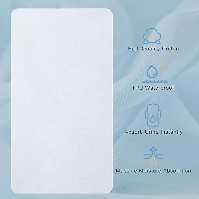 2 Pack Waterproof Crib Mattress Protector Pad, 34" x 54", Washable, Reusable Flannel Protector Pad for Baby, Toddler, Elders and Pets