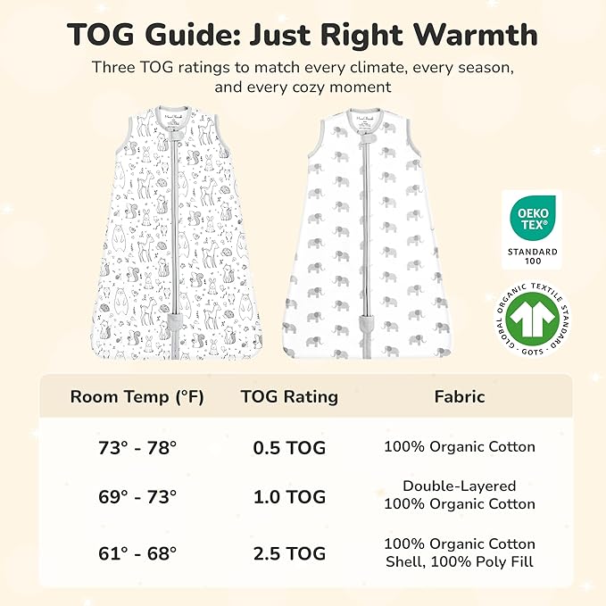 Mama Cheetah Baby Sleep Sack 2.5 TOG, Organic Cotton Baby Wearable Blanket with Two-Way Zipper, Swaddle Transition Baby Sleeping Bag for Newborn Infant Toddler Boy Girl, 12-18 Months