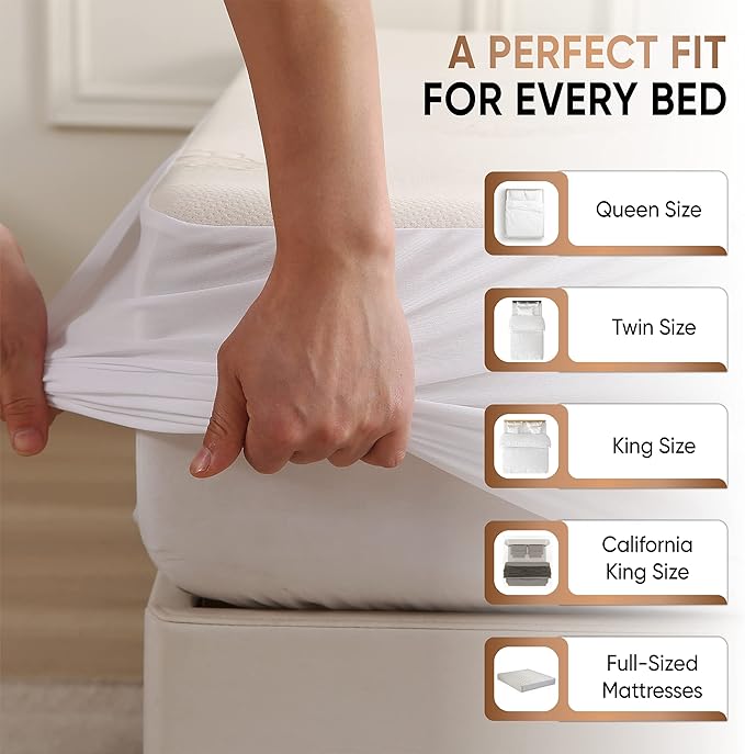 Waterproof Organic Mattress Protector Cal King Size – Soft Organic Cotton Top – Noiseless & Breathable 250 GSM Pad Cover – Deep Pocket Fitted Design