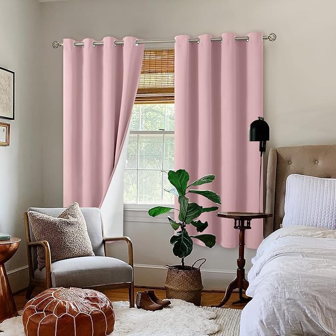 BGment Pink Blackout Curtains for Bedroom 63 Inch Length 2 Panels Set, Thermal Insulated Bedroom Curtains Soundproof Kids Nursery Window Curtain Drapes, Each Grommet Curtains 52 Inch Wide