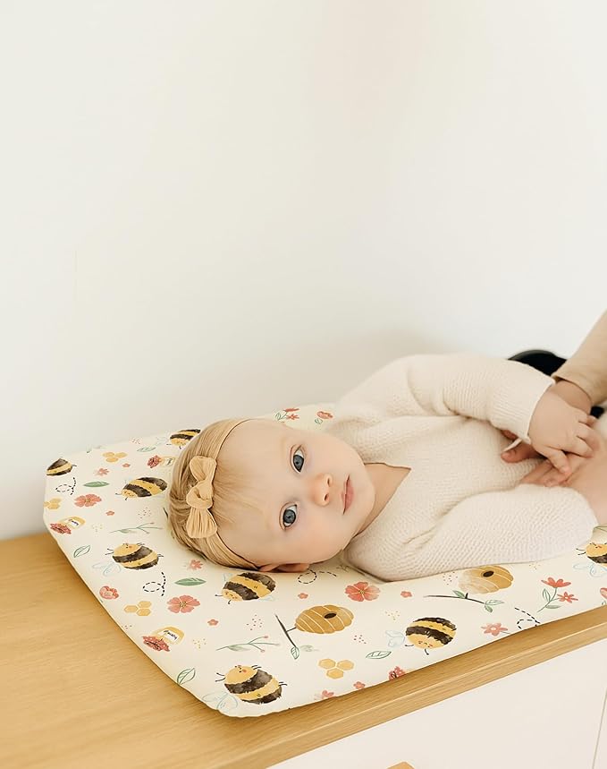 Changing Pad Cover for Baby Boys Girls 2 Pack, Fits Standard 32”×16” Changing Table Pads, Silky Breathable Stretch Knit, Machine Washable (Honeybee Dreams)