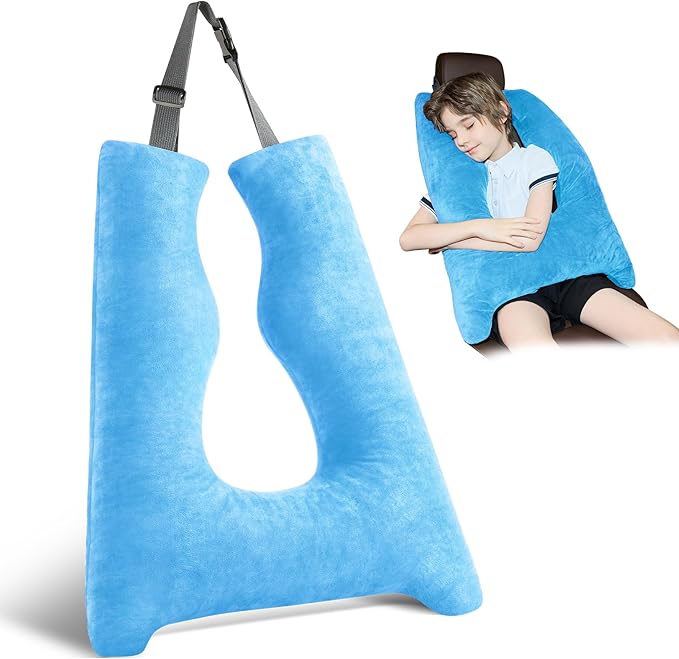 Car Pillow for Kids, Travel Pillow with Adjustable Strap, Kids Floor Pillows Cushions for Adults and Children to Support Head and Body Road Trip Essentials (Blue)