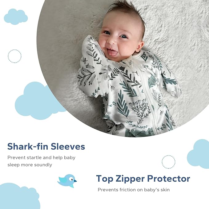ZIGJOY Baby Transitional Swaddles for Newborns: 0.5 Tog Arms Up Sleep Sack 3-6-12 Months Soft Cotton Shark Fin 2 Way Zipper