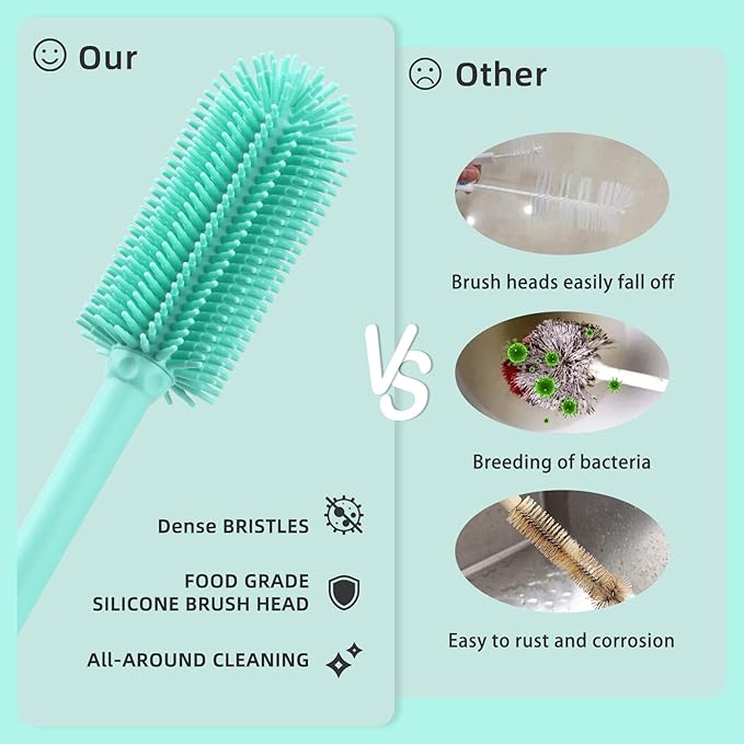 Silicone Bottle Cleaning Brush | 2 Pack| Water Bottle Brush Cleaner Brush for Hydro Flask,Glassware,Vacuum Sports Bottle&Vases,Water Bottle Cleaner Brush for Narrow Neck Containers