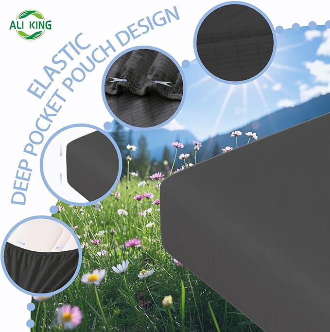 Ali King Grounding Sheets - Queen Size, Soft Cotton with Silver Fiber, 15'' Deep Pocket Earth Grounding Fitted Bed Sheets for Improved Sleep (Dark Gray, Queen 60''*80''*15'')