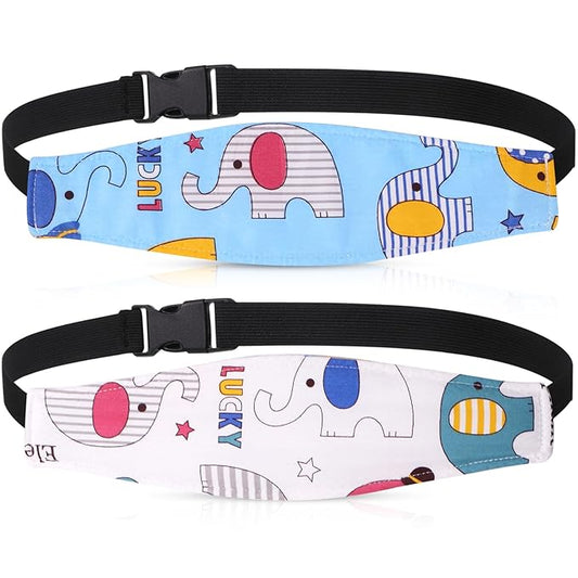 HESTYA 2 Pieces Baby Carseat Head Support Band Strap Headrest Stroller Seat Sleeping Headrest Neck Relief Head Strap Headband for Kids Children Toddler Infant(Elephant)