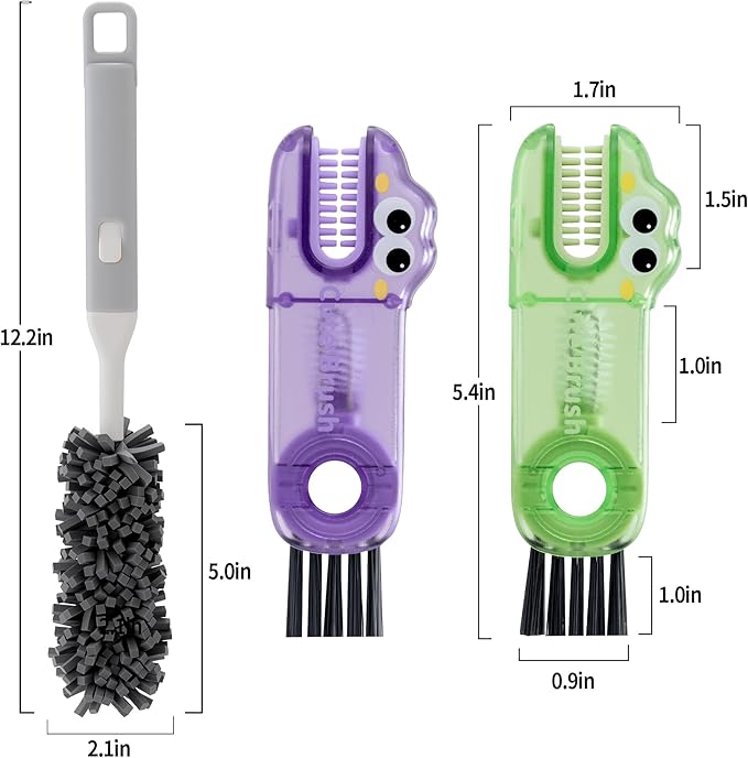 Peitushengjin Bottle Brush Cleaning Set: Includes 2 Three-in-one Portable Travel Crevice Brushes and 1 Cup Brush with Removable Handle. Ideal for Cleaning lids, Straws, and Water Bottles.