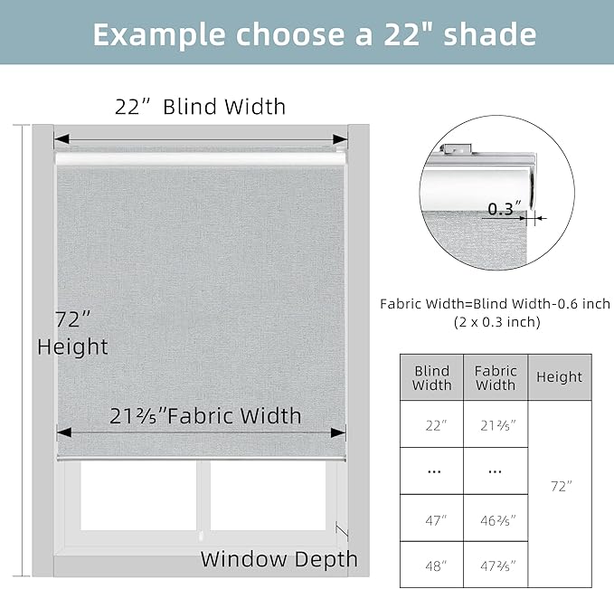 ChrisDowa Cordless 100% Blackout Roller Shade, with Striped Jacquard, Thermal Insulated, UV Protection Fabric, Total Blackout Blinds for Window, French Doors, Home and Office. Light Grey, 38"W x 72"H