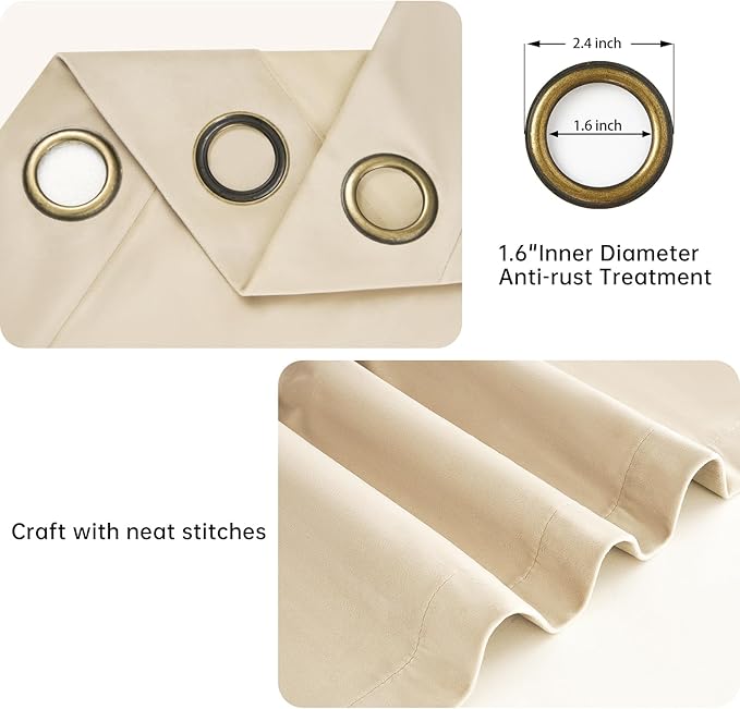 Topfinel 102 Inches Long Custom Blackout Velvet Curtains, Beige Cream Soundproofing Pleated Noise Cancelling Grommet Curtains,Viral Drapes 2 Panels for Living Room Bedroom