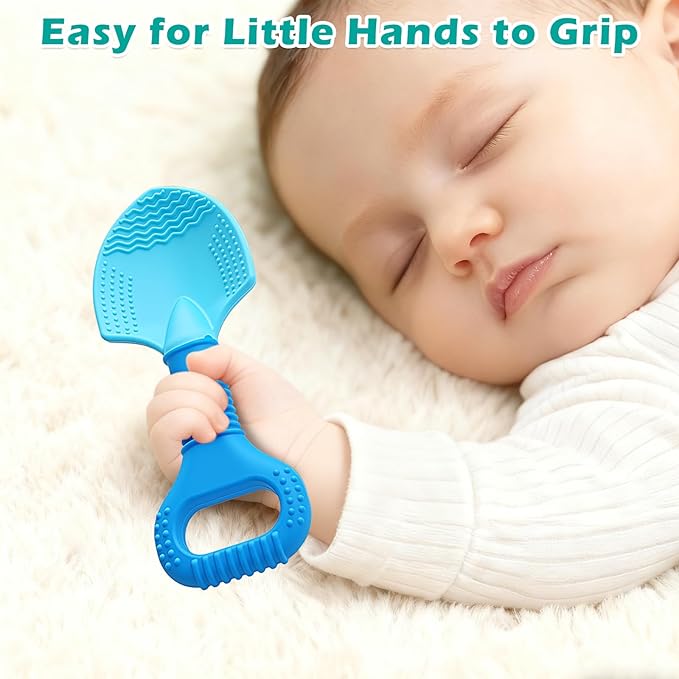 Gardening Tool Baby Teething Toys - Shovel & Rake Silicone Teethers for Babies 3-12 Months, Freezer-Safe Chew Toys for Teething Relief & Sensory Development, Ideal Stocking Stuffers & Christmas Gifts