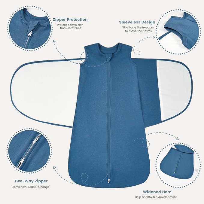 ZIGJOY Baby Swaddle Sleep Sack, 1.0 TOG Sleep Sack Swaddles for Newborns & infant 0-6 Months 100% Cotton Baby Wearable Blanket for Newborn Registry Essentials Blue&Stone Sea