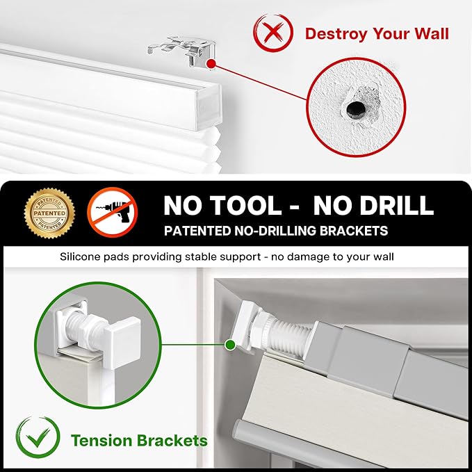 LazBlinds Cordless Cellular Shades, No Tools No Drill Light Filtering Honeycomb Shades Pleated Blinds for Windows, 27'' W x 64'' H, Dovy Grey