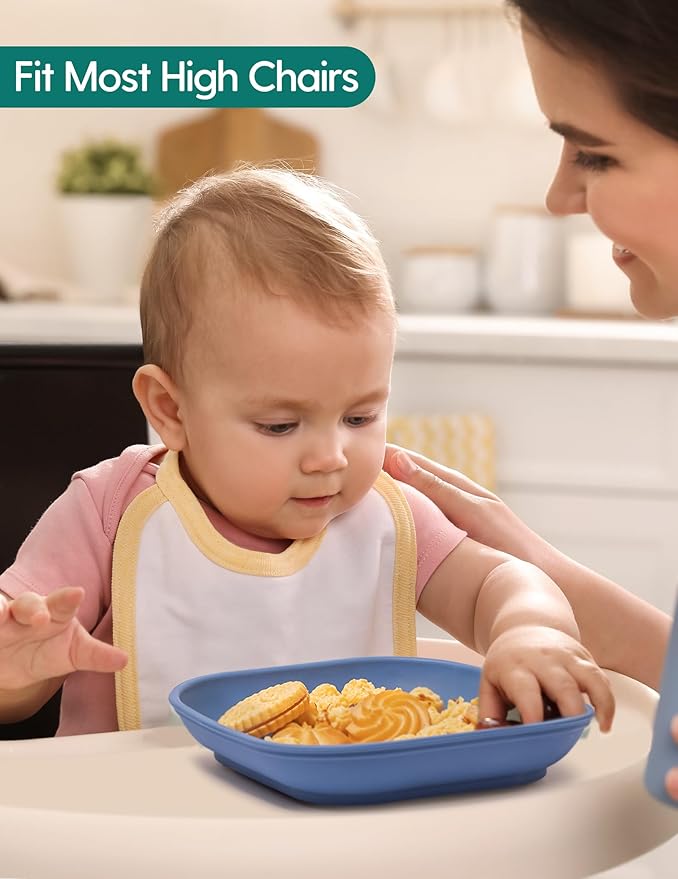 BABELIO Suction Plates for Baby and Toddler, 100% Food Grade Silicone, BPA Free, Dishwasher & Microwave Safe, with 4 Suction Cups, Stackable, 3 Pack