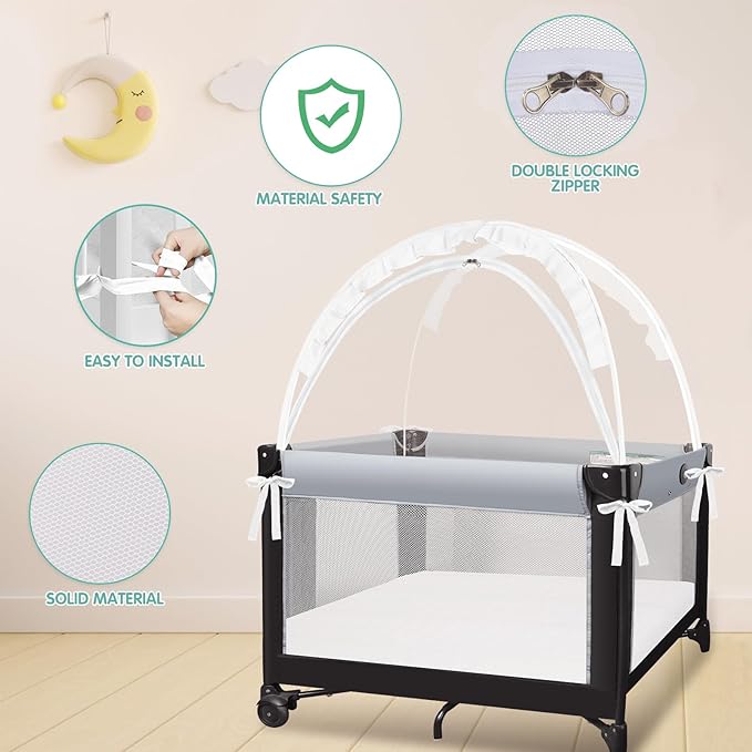 Crib Tent - Crib Net to Keep Baby in, Stop Baby from Climbing Out of Cribs, Pop Up Cribs Tent with Durable Breathable Net Double Zipper Strong Rods Installation Convenience