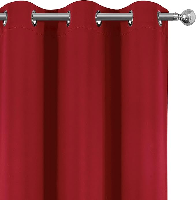 LEMOMO 100% Blackout Curtains 42 x 63 Inch Red Curtains 2 Panels Darkening Thermal Insulated Bedroom Curtains