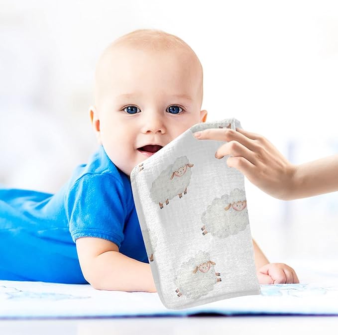vvfelixl Cotton Cute Curly Lamb Baby Muslin Washcloths Soft Face Towel for Newborns, 11.8 X 11.8 Inch, 3 Pack White
