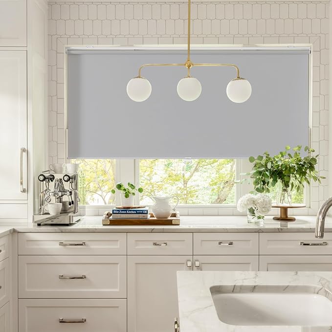 ChrisDowa Cordless Free-Stop 100% Blackout Blinds for Windows, Roller Windows Shades with Thermal Insulated, UV Protection Fabric for Living Room, Office and Home. Easy to Install.Grey,22" W X 72" H