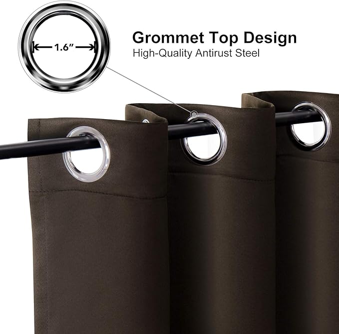 ChrisDowa Blackout Curtains 102 Inches Long for Living Room, Grommet Thermal Insulated Room Darkening Curtains for Bedroom (1 Panel Set, Brown, 52W x 102L)