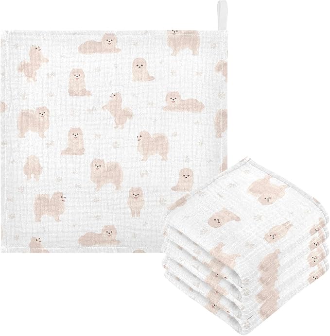 vvfelixl Baby Cotton Washcloths Pomeranian German Spitz Infants Bath Towel for Unisex Puppy Face Towels for Newborn, Natural Baby Wipes Delicate Skin, 11.8 X 11.8 inch, one sizex3