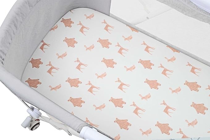 Onacosht Stretchy Bassinet Sheets 33" x 19" Compatible with Mika Micky, KoolaBaby (3 in 1), BabyBond, HARPPA and RICUTON Bedside Bassinet, 3 Pack for Baby Boy and Girl, Unisex Cute Animal Printing