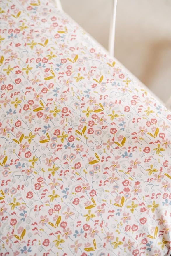 Pehr Crib Sheet, Floret | Breathable Brushed Organic Cotton for Soft Sleep | Snug Fit | Reusable Fabric Bag Packaging | Standard Crib Mattresses up to 52”L x 28”W x 8”H