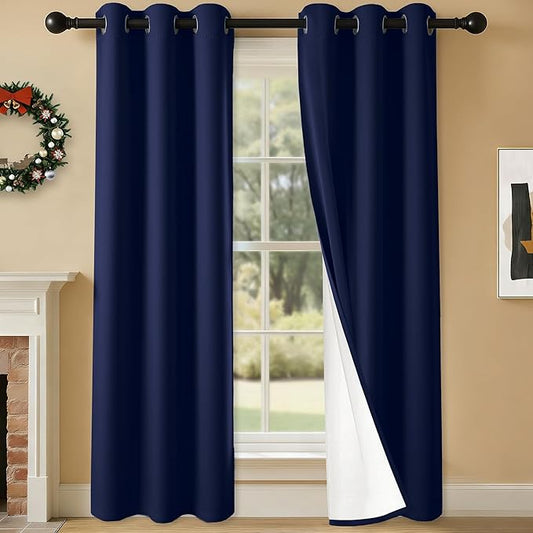 100% Blackout Curtains 84 Inch Length for Bedroom Living Room, Grommet Thermal Insulated Room Darkening Drapes, Light Blocking Window Treatment Decor, 2 Panels, 37x84, Navy Blue