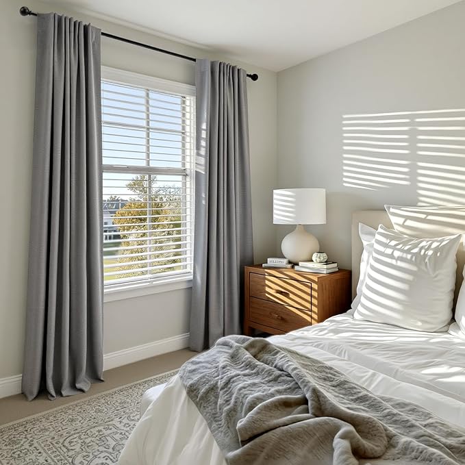 INOVADAY 100% Blackout Curtains for Bedroom, Black Out Curtains 90 Inch Long, Clip Rings Linen Blackout Drapes, Thermal Insulated Room Darkening for Living Room, 2 Panels - Stoic Gray,W50xL90