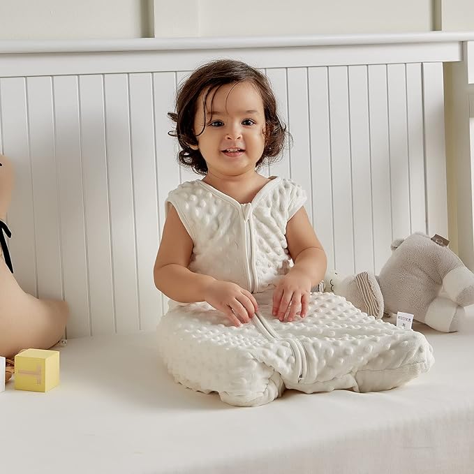 DaysU Baby Sleep Sack with Plush Dots 18-24 Months, 2.5 TOG Sleeveless Baby Wearable Blanket with 2-Way Zipper, Sleeping Bag for Toddler, Cream
