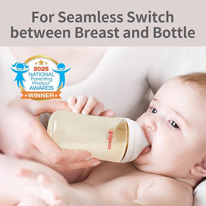 Pigeon PPSU Nursing Baby Bottle Wide Neck, Anti-Colic, Streamlined Body, Natural Feel, Easy to Clean, 8.1 Oz (Pack of 2), Includes 2pcs M Nipples (3m+)