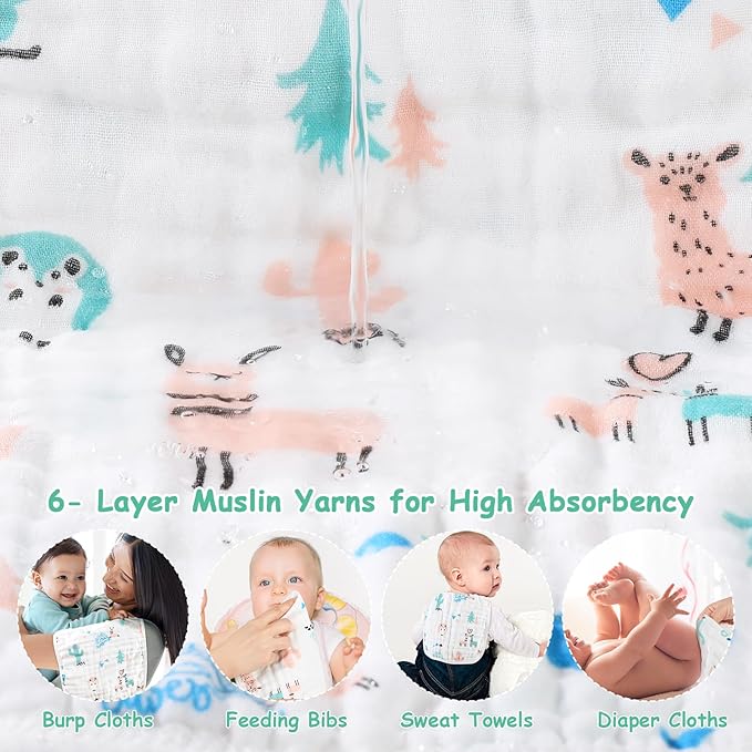 Looxii Muslin Burp Cloths 100% Cotton Muslin Cloths Large 20''x10'' Extra Soft and Absorbent 6 Pack Baby Burping Cloth for Boys and Girls (Alpaca)