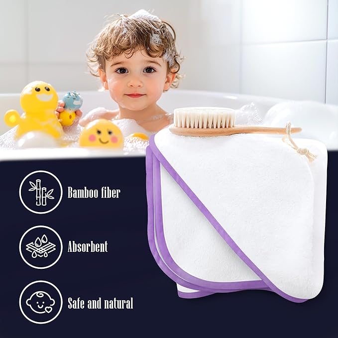 2 Pack Baby Bath Towel - Rayon Made from Bamboo, Ultra Soft Hooded Towels for Kids - X Large Size for 0-7 Yrs (White and Violet, 37.5 x 37.5 Inch)