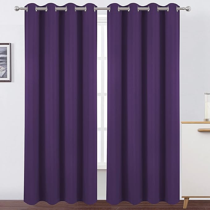 LEMOMO 100% Blackout Purple Curtains with Black Lining/52 x 84 Inch/Set of 2 Panels Thermal Insulated Room Darkening Curtains for Bedroom