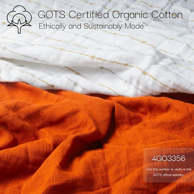 Salt Earth 100% Organic Cotton Muslin Standard Fitted Crib Sheet, 52"x28", 2 Pack Soft Breathable Natural Cotton Sheets Baby Mattress Bed Sheets, No Slip Neutral Baby Crib Sheet (Rust & Gold Star)