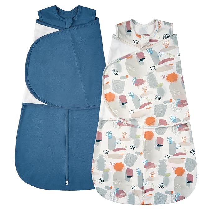 ZIGJOY Baby Swaddle Sleep Sack, 1.0 TOG Sleep Sack Swaddles for Newborns & infant 6-12 Months 100% Cotton Baby Wearable Blanket for Newborn Registry Essentials Blue&Stone Sea