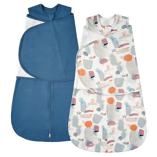 ZIGJOY Baby Swaddle Sleep Sack, 1.0 TOG Sleep Sack Swaddles for Newborns & infant 6-12 Months 100% Cotton Baby Wearable Blanket for Newborn Registry Essentials Blue&Stone Sea