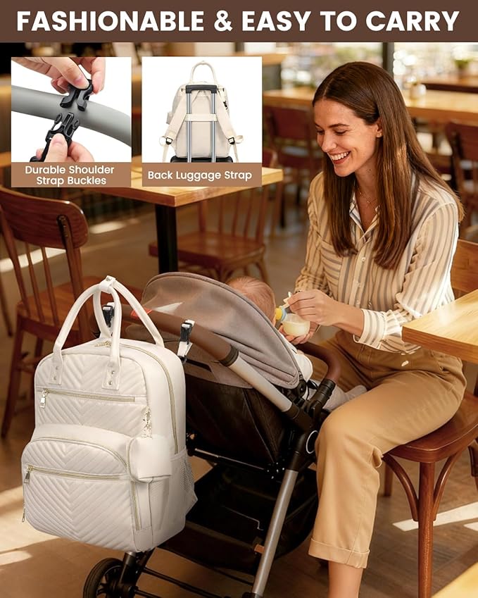 Diaper Bag Backpack,Baby Essentials Diapers Bag with Pacifier Case,Multipurpose Stylish Large Capacity Travel Backpack for Baby Girl/Boy(M-Beige)