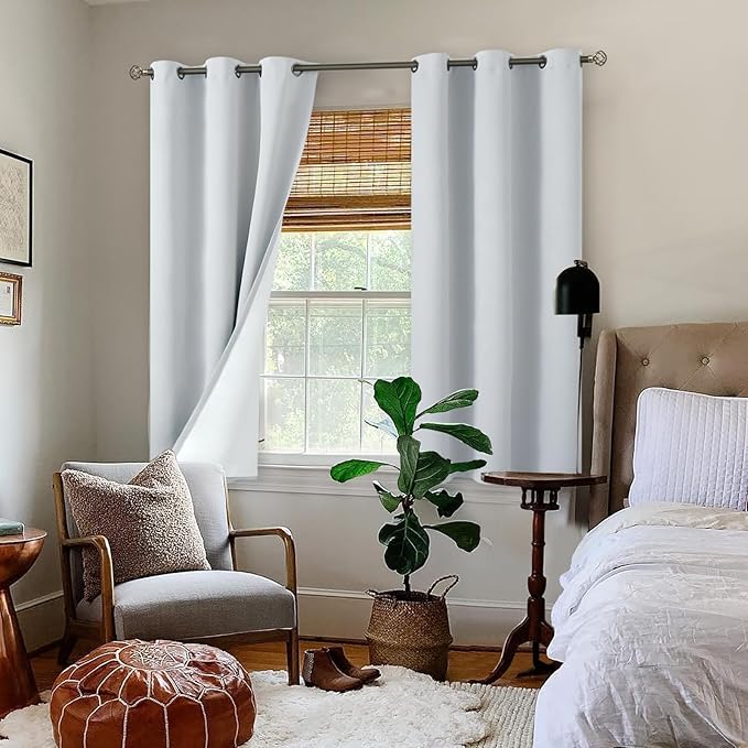 BGment Blackout Curtains for Small Window 45 Inch Length 2 Panels, Thermal Insulated Short Bedroom Curtains Soundproof Room Darkening Window Curtain Drapes, Each Curtains 42 Inch Wide, Greyish White