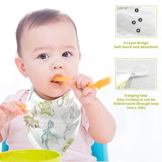 vvfelixl Watercolor Dragons Cartoon Style Baby Burp Cloths Baby Muslin Washcloths for Boys Girls Cotton Baby Face Towel for Newborn Infants Soft and Absorbent 11.8 X 11.8 in, 5 Pack